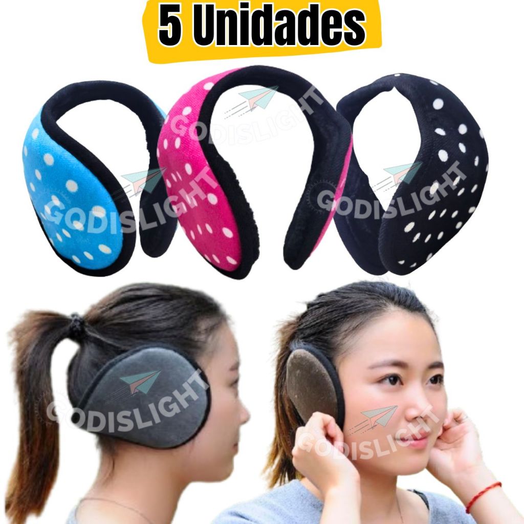 Protetor Aquecedor De Ouvido Orelha Adulto  Feminino Quente Frio Felpudo Pelúcia Touca Kit 5 Unidades