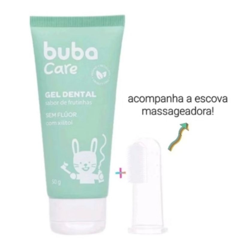 Gel dental Higiene Bucal Bebê Buba Sem Flúor + Escova Massageadora 50g
