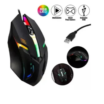 kit 10/ 6 Mouse Gamer Para Jogo Led Rgb Óptico Usb Preto Ley-206