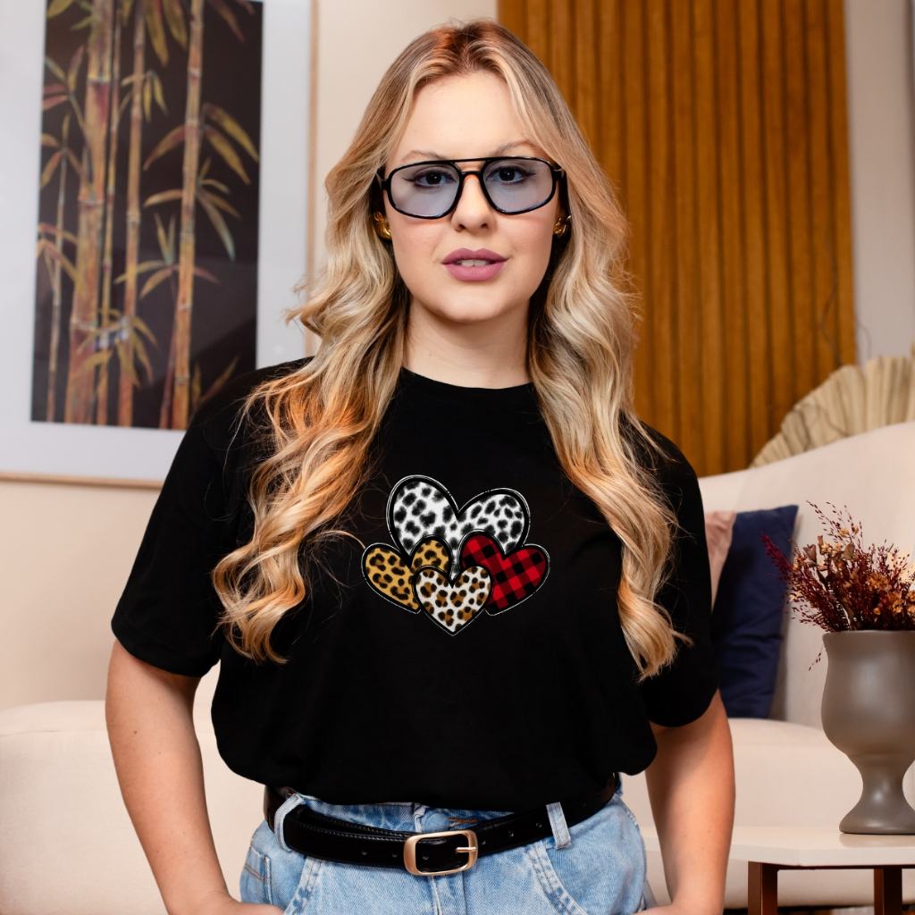 Camiseta T-Shirt Feminina Estampada Coração 100% Algodão Blusa Várias Cores em Oferta na Shopee