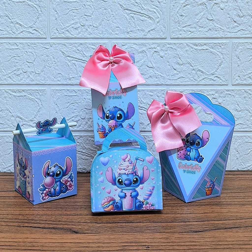 CAIXINHA STITCH PEGUE E MONTE Caixinhas Personalizadas STITCH DOCERIA Mimos para Festas Lembrancinhas