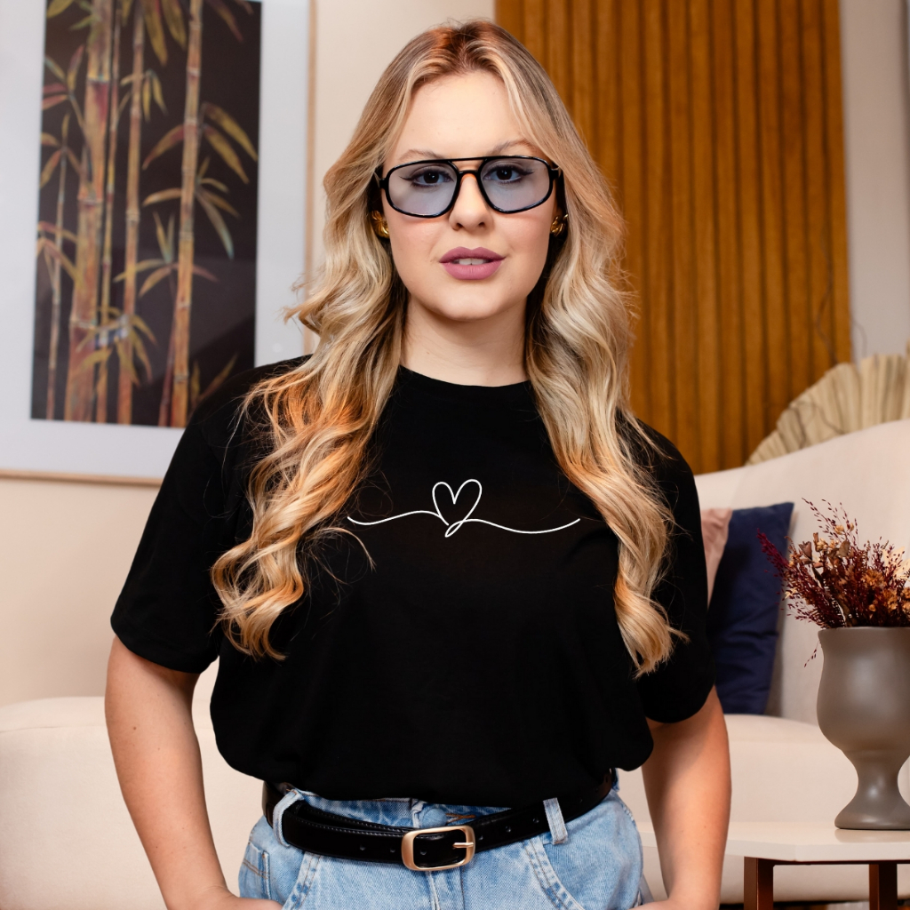 T-Shirt Feminina Estampada Coração Camiseta Love 100% Algodão Envio Imediato em Oferta na Shopee