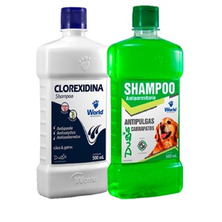 Shampoo De Clorexidina 500Ml e Shampoo Antipulgas e Carrapatos Para Cães 500mL World Veterinaria em Oferta na Shopee