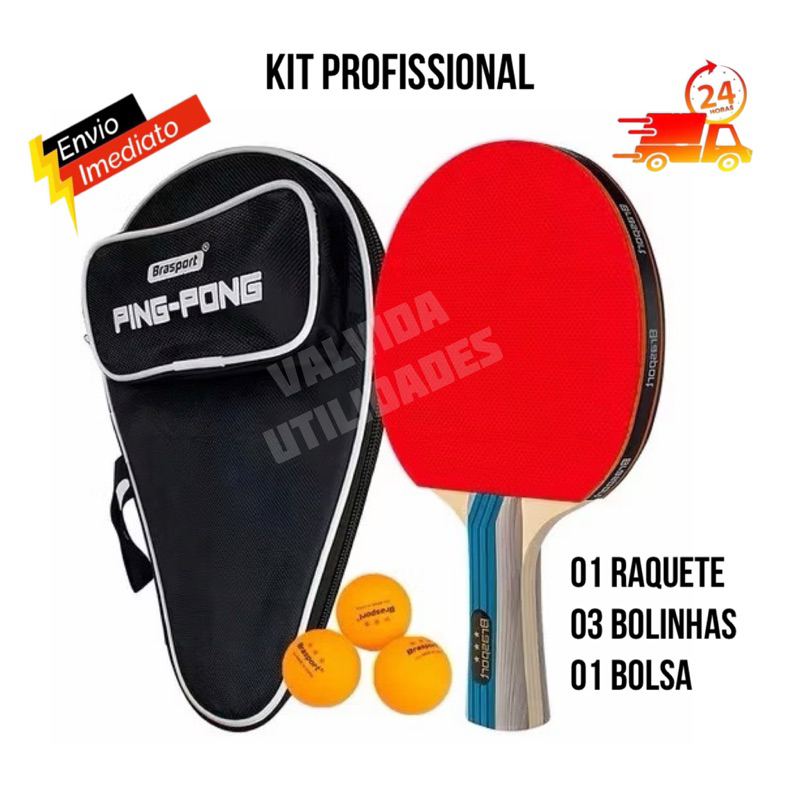 Kit Raquete PROFISSIONAL + 3 bolinha de Ping Pong Tênis de Mesa 3 estrelas + Capa da Raquete