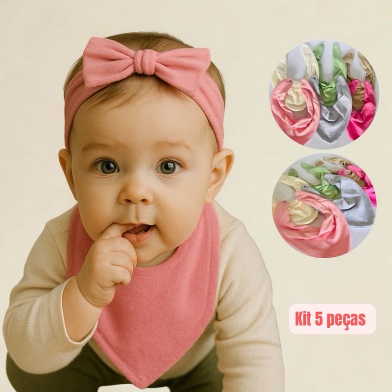 Kit 5 Babador Bandana Bebê Cores Sortidas Infantil 100% Algodão Suedine