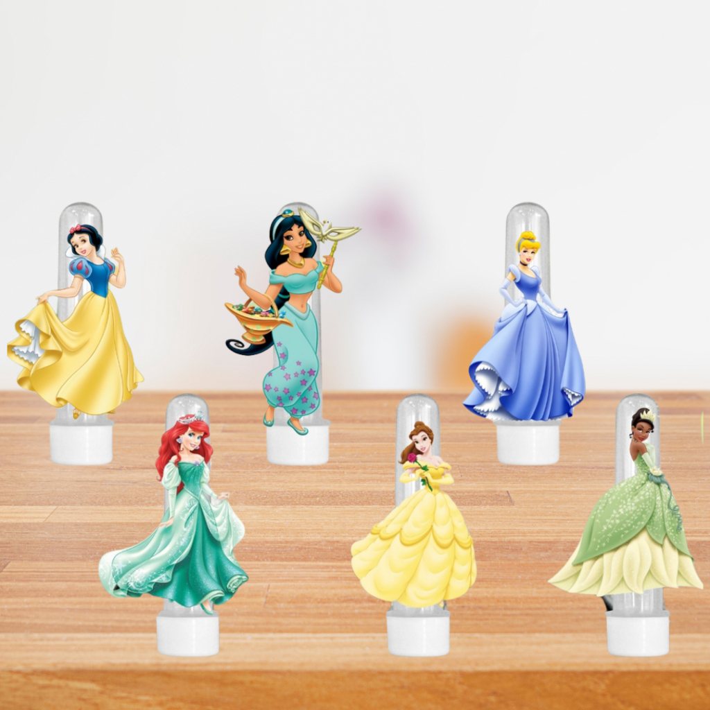 kit com 10, 20 ou 30 Tubetes Personalizado + Apliques 3D Para aniversário Lembrancinha Festa Aniversário Princesas