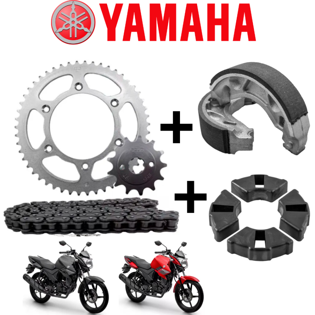 Kit Relação Transmissão Fazer 150 - 2014 Factor 150 - 2016 + Coxim Coroa + Patins (Lona) Freio em Oferta na Shopee