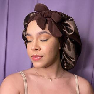 Touca De Cetim Faixa Laço Ajustável | Dupla-face | Antifrizz + Scrunchie