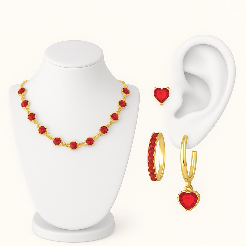 Kits Brincos Trio Coração + Chocker Feminino Acessorios Colar Prata Dourado Lindos
