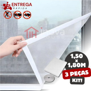 Jogo 3 Tela Mosquiteiro Janela 150x180cm com Fita de Contato Removível  – Proteção Contra Insetos