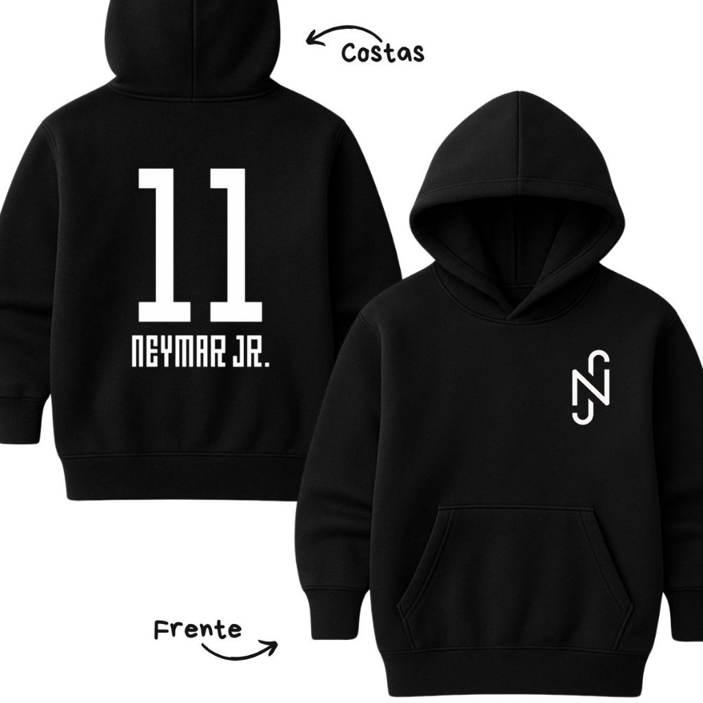 Blusa De Frio Neymar Jr Menino Ney Santos Futebol Moletom Canguru Time Blusa Premium Infantil Menino Menina Unissex