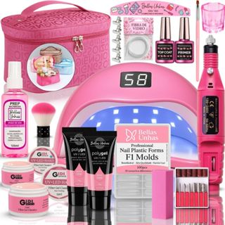 Kit Alongamento de Unha em Gel Polygel Poligel Fibra 3 em 1 Completo + Cabine Lixadeira Nécessaire em Oferta na Shopee