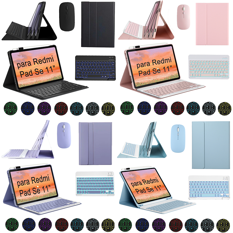 Capa para tablet Xiaomi Redmi Pad SE (11")/ Redmi Pad 2 com ABNT2 luminosos teclado e mouse Bluetooth sem fio （Com Ç）