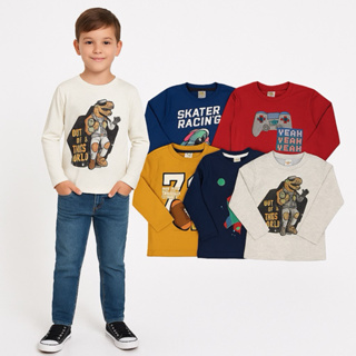 Kit 5 Camiseta Manga Longa Infantil Central Kids em Algodão em Oferta na Shopee