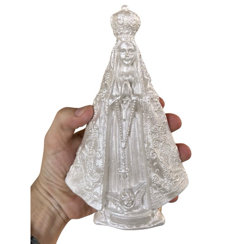 kit 5 Imagem Nossa Senhora Aparecida 20cm em gesso cor Branco Perolado