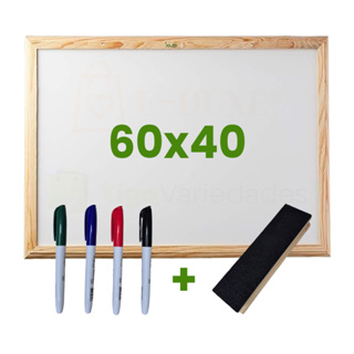 Quadro Lousa Escolar Branco 60x40 Moldura em Madeira com Apagador e Marcadores em Oferta na Shopee