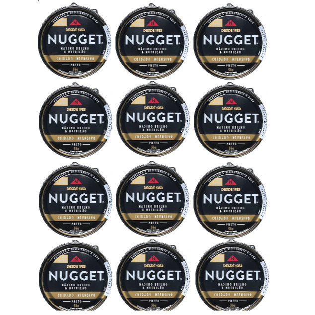 Kit c/12 de Cera de Engraxar Sapato de Couro Polidor Nugget Cera Preto 36g