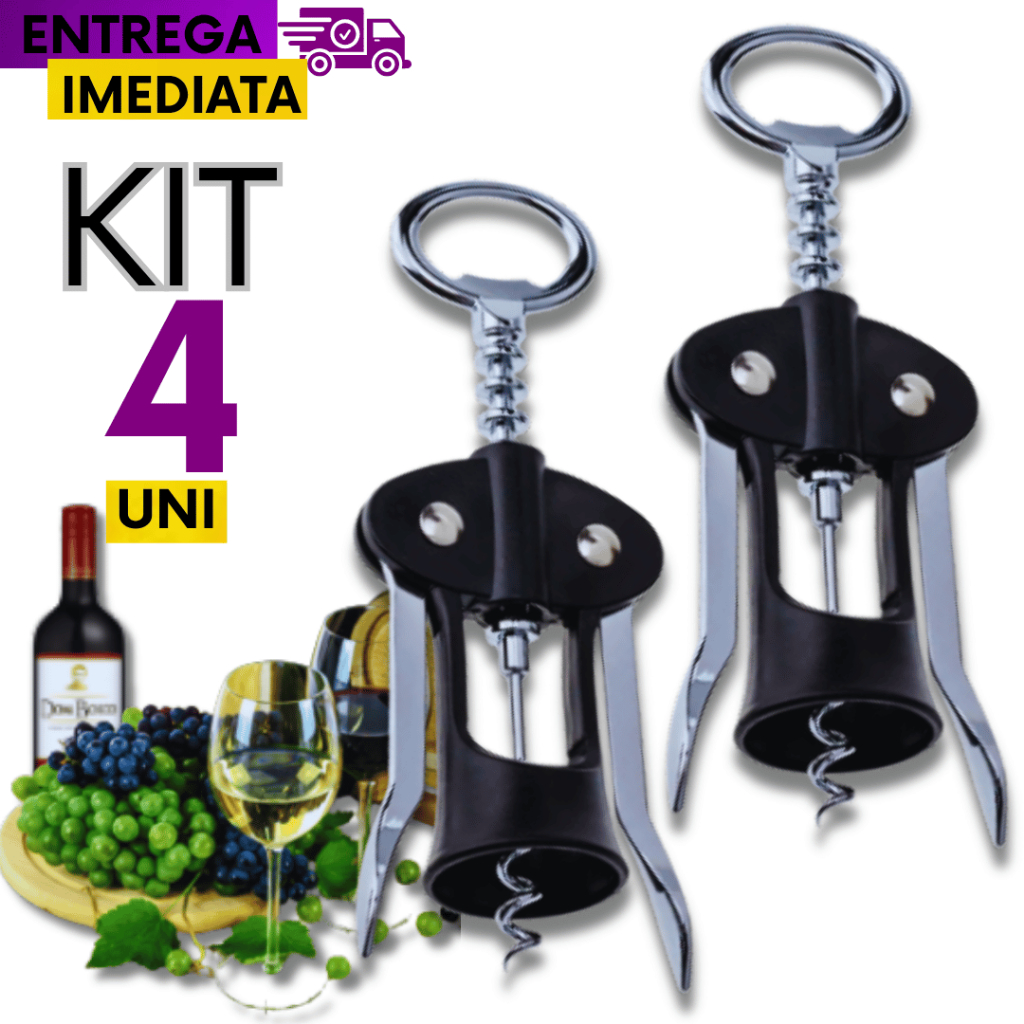 Kit 04 Unidades Saca Rolhas e Abridor de Garrafas Borboleta Com Alavanca Vinho Bebidas Bar...
