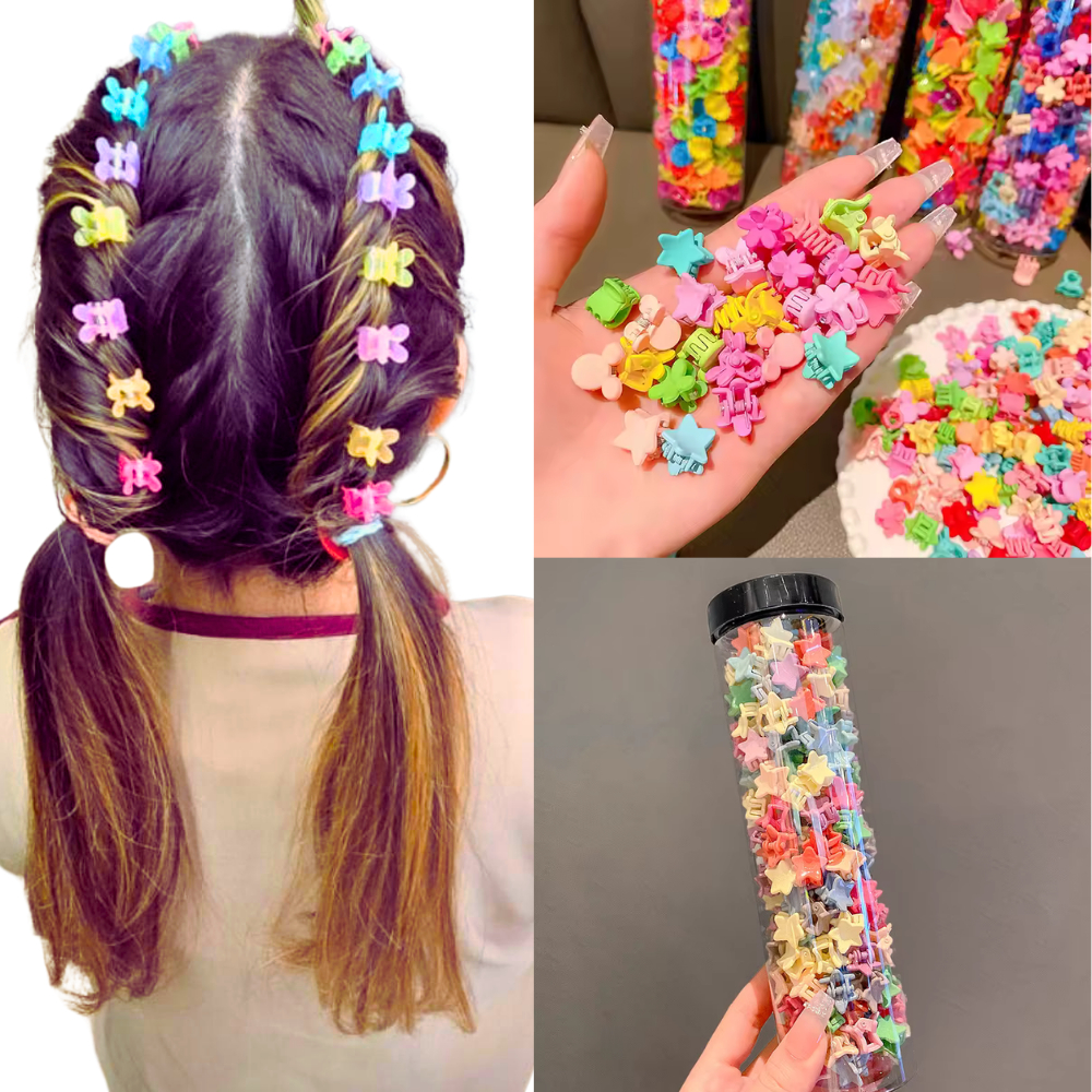 Kit 100 Mini Presilhas de Cabelo Infantil para Meninas com Piranhas e Grampos