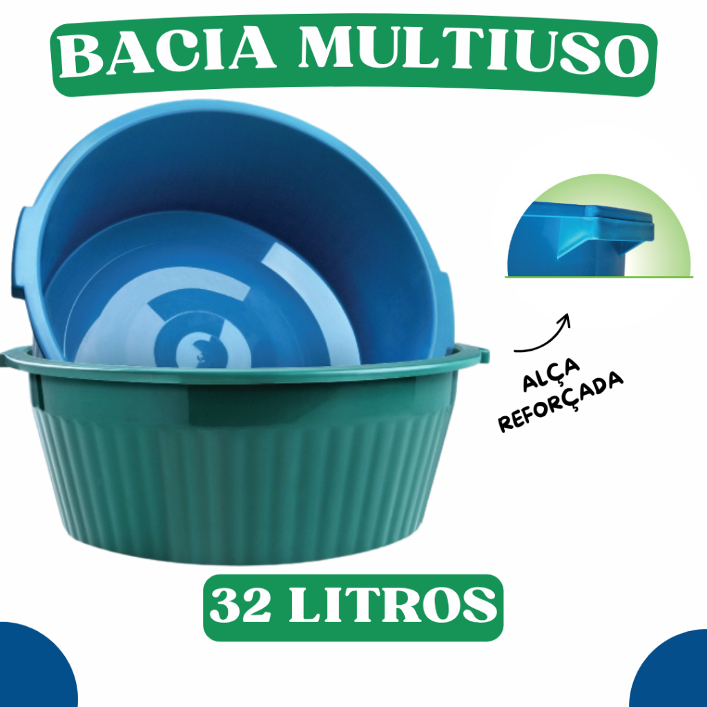 Bacia Grande 32 Litros Canelada Com Alça Reforçada - Cores Sortidas - 1 Unidade - TOY BA32