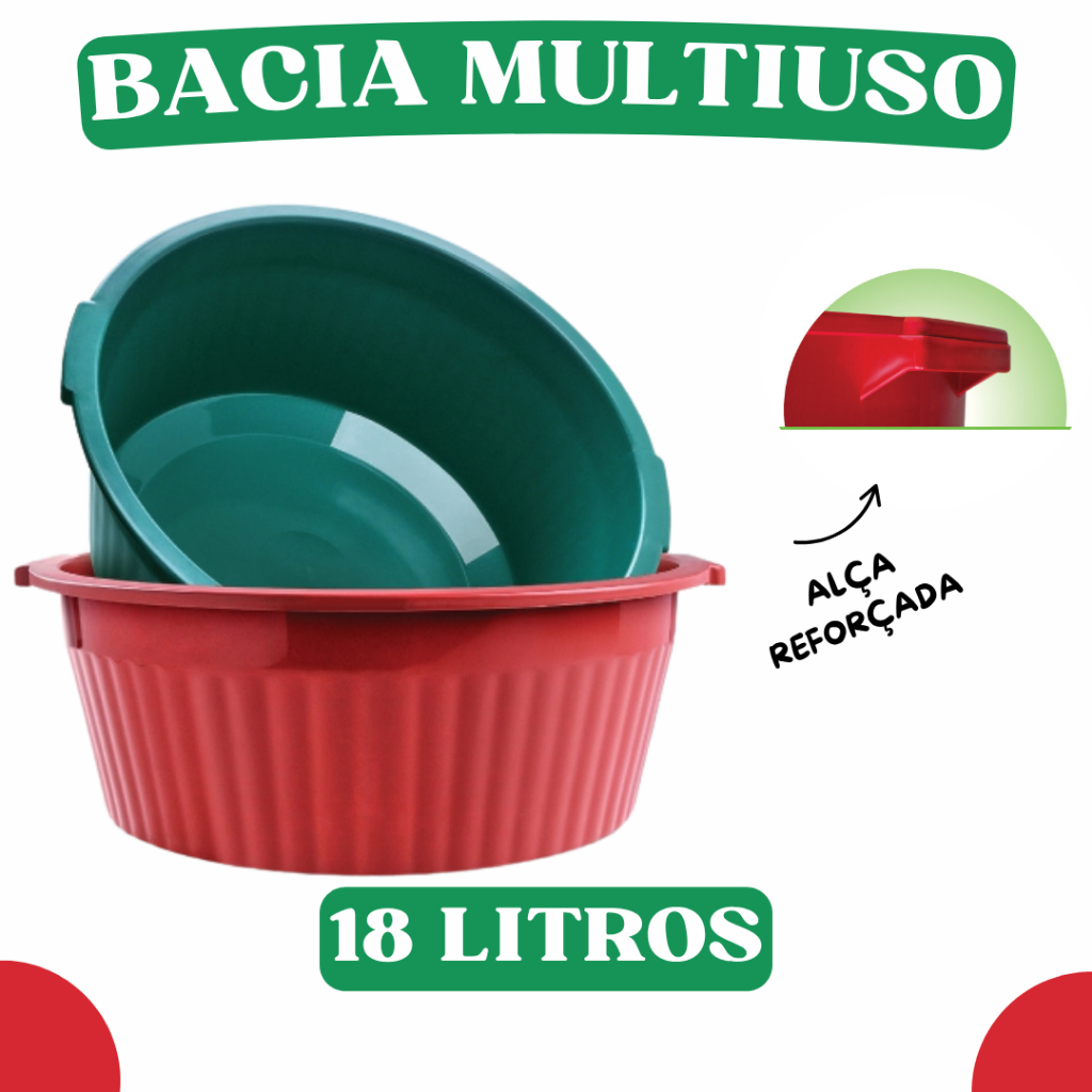 Bacia Multiuso 18 Litros Canelada Com Alça Reforçada - Cores Sortidas - Lavanderia - 1 Unidade em Oferta na Shopee