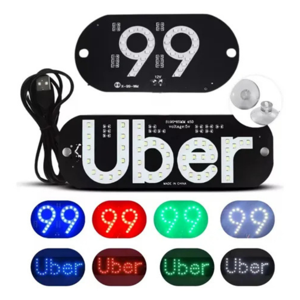 KIT ATÉ 2 Placas Led Motorista Aplicativo Painel Letreiro Luminoso Vidro Para-brisa LED USB Carro