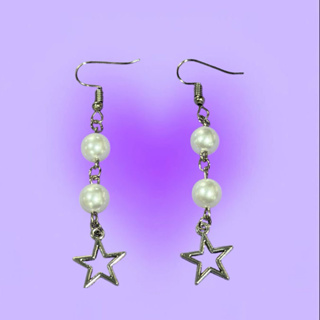 Brinco Duas Pérolas com Estrela - Brinco com pingente de estrela longo Strass Brancas elegante em Oferta na Shopee