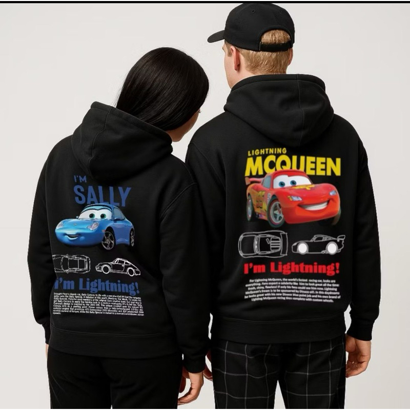 Kit Casal Moletom Preto Blusa Casaco De Frio Flanelado Premium Canguru Sally e Relâmpago Mcqueen Promoção Envio Rápido