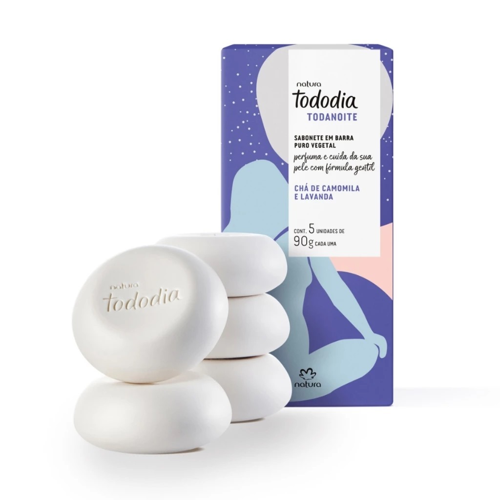 Caixa de Sabonete em barra Linha Todo dia Toda noite - chá de camomila e lavanda. Natura