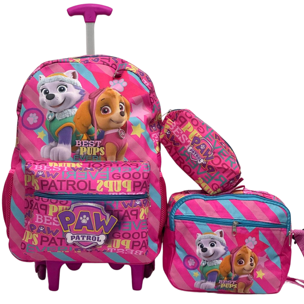 Kit Mochila De Carrinho Patrulha Canina Rosa Com Lancheira E Estojo 3 Peças Rosa Volta Às Aulas