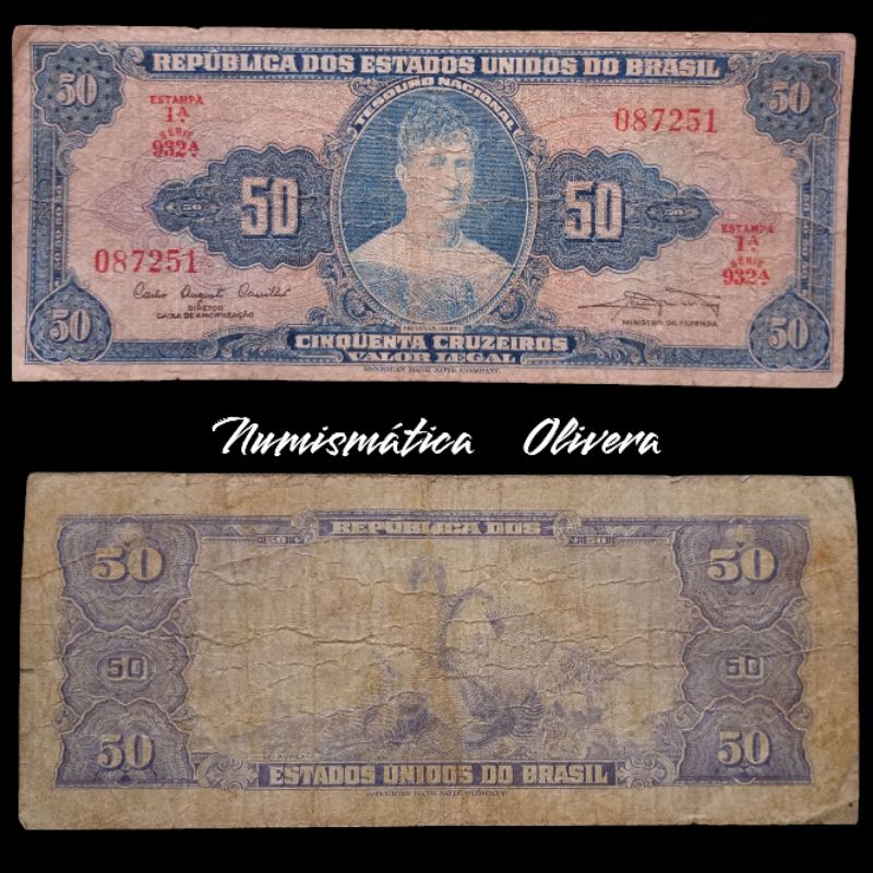 Cédula antiga Brasil 50 cruzeiros 1961. C028