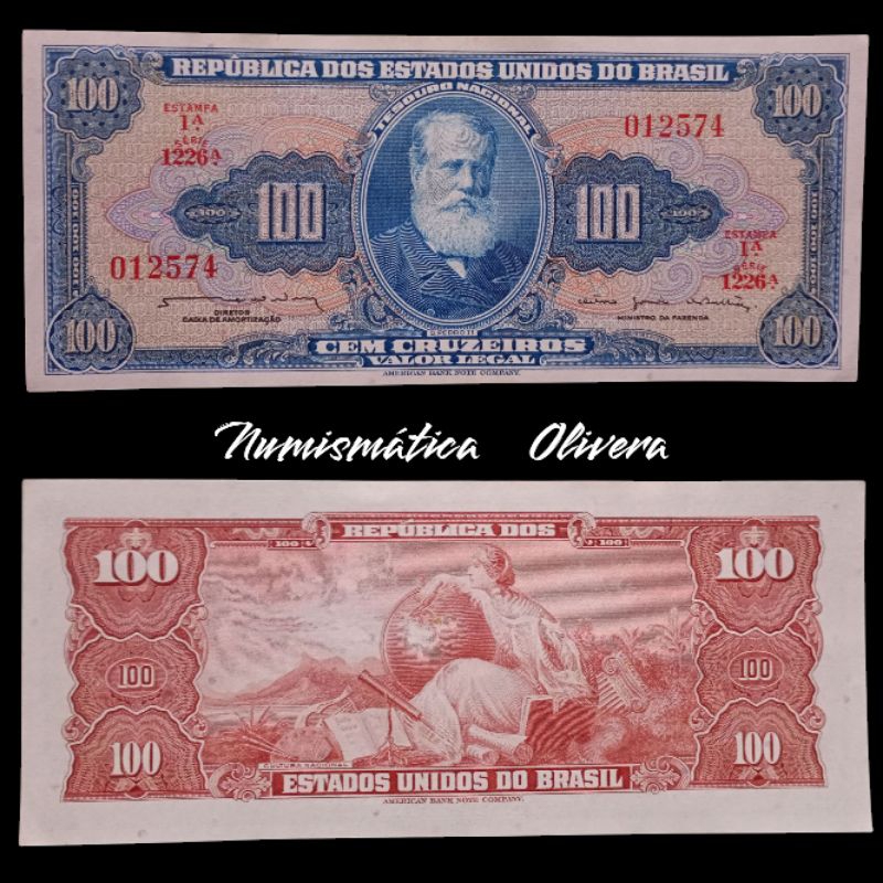 Cédula antiga Brasil 100 cruzeiros 1964. C035