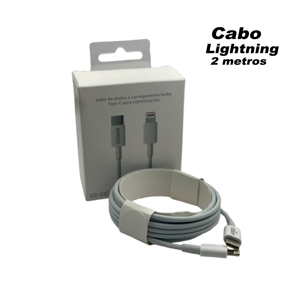 Cabo Carregador Iphone 2Metros Kaidi Cabo de Dados Tipo-C Lightning Turbo Original