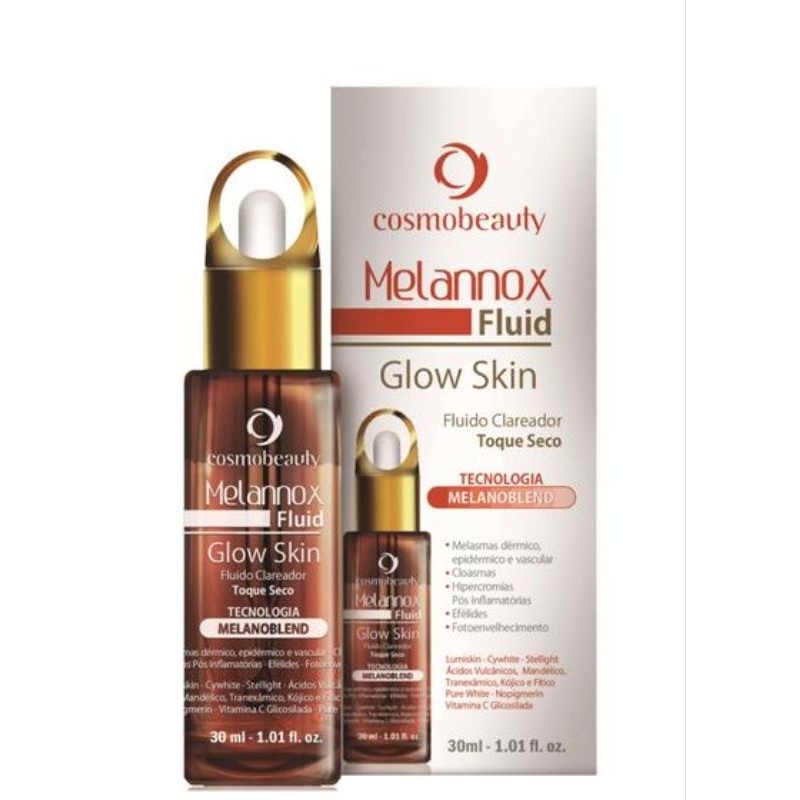 Cosmobeauty Melannox Fluido Clareador 30ml –Tratamento clareador Manchas,Melasma e Uniformização da Pele  com toque seco