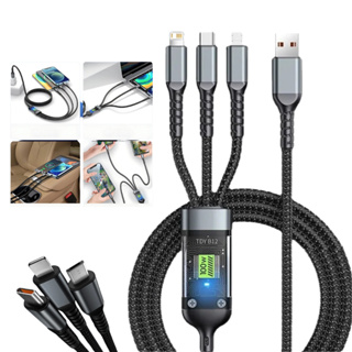 Cabo de Dados Celular 3 em 1 Carregamento Ultra Rápido 100W Resistente IOS V8 Tipo C 1.2 Metros em Oferta na Shopee