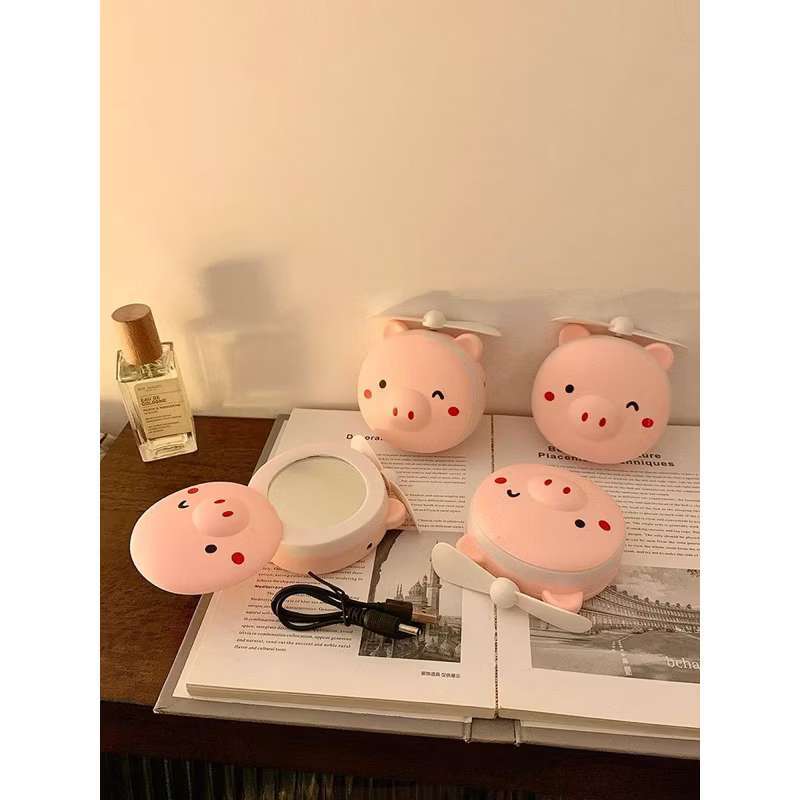 Ventilador Porquinho Porco Espelho Led Maquiagem Portátil em Oferta na Shopee