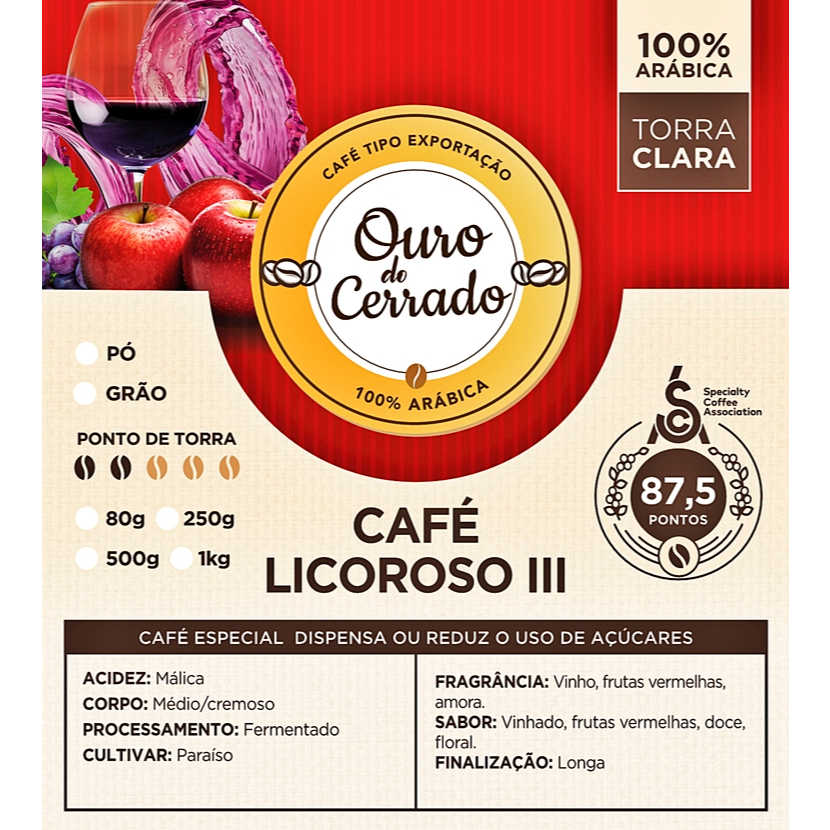 500g Café Especial Licoroso III 87,5 pontos SCA Fermentado Frutas Vermelhas