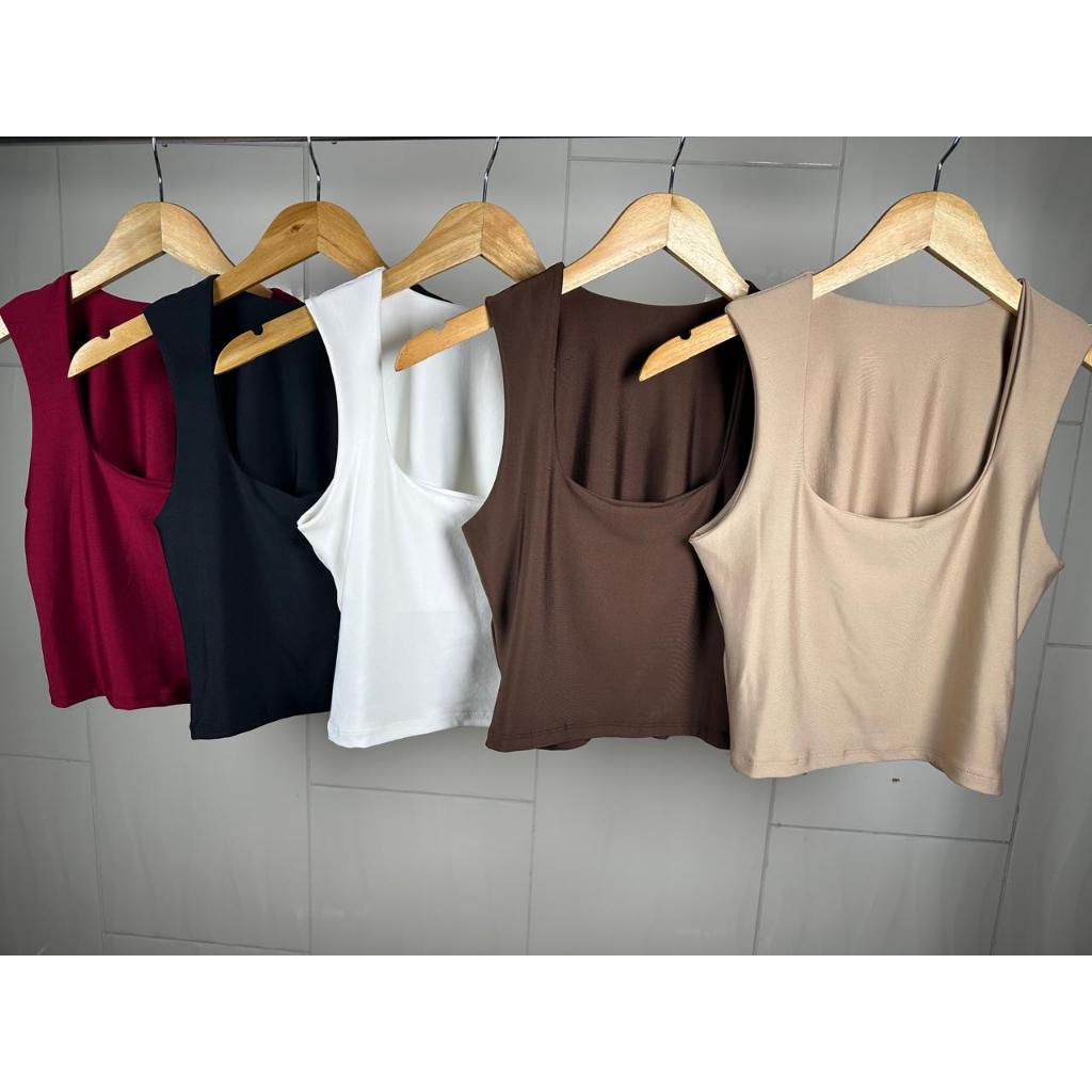 corpete top regata blusa feminino decote quadrado duplo forro sem bojo