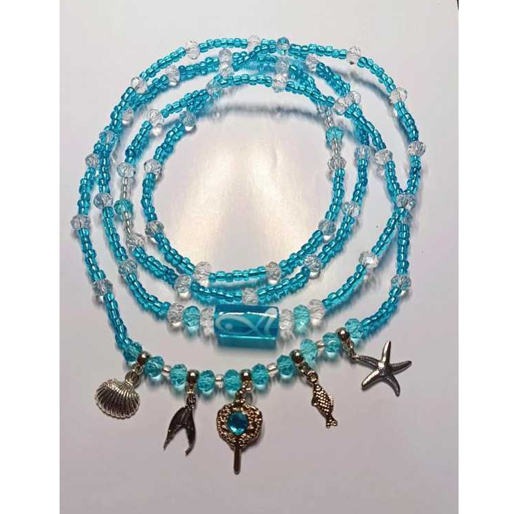 Guia Fio de Conta Proteção Yemanja Iemanja Cristal 8MM Azul e Transparente com Firma e Pingente Umbanda Candomblé