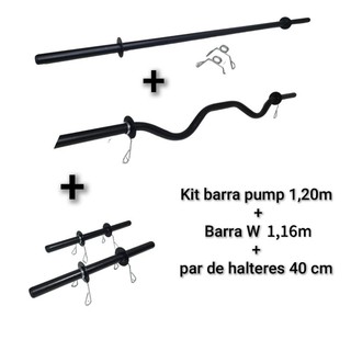 Kit barras body pump + Barra W + par halteres de mão 40 cm academia musculação