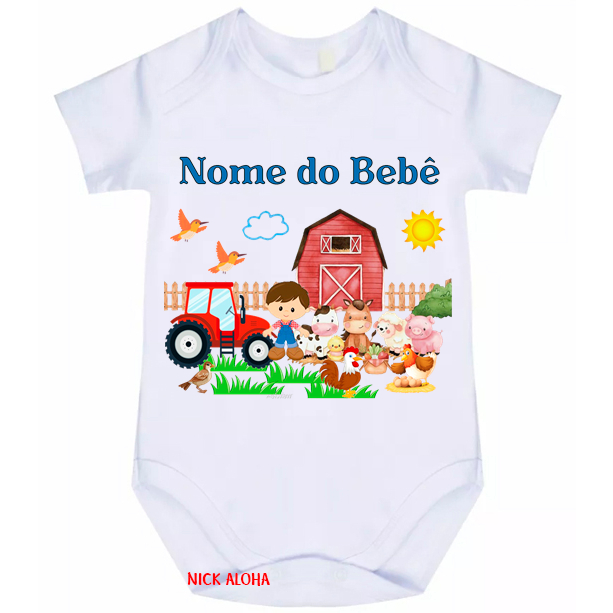 BODY BEBÊ FAZENDA FAZENDINHA COM NOME DO BEBÊ 1430A