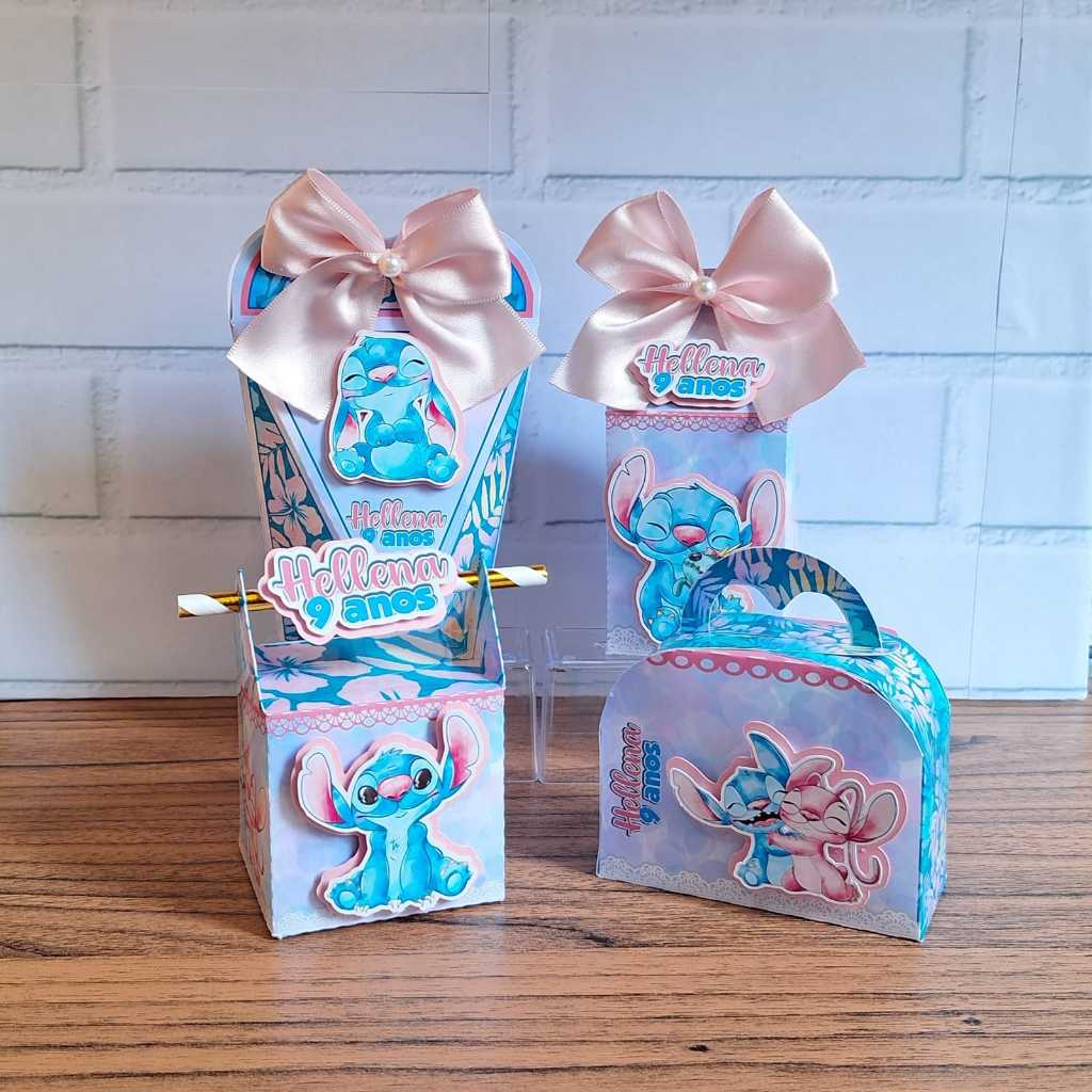 PEGUE E MONTE Kit Caixinhas Personalizadas 3D STITCH E ANGEL Mimos Personalizados Lembrancinhas para Festas