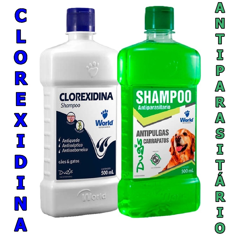Shampoo De Clorexidina 500Ml e Shampoo Antipulgas e Carrapatos Para Cães 500mL World Veterinaria em Oferta na Shopee
