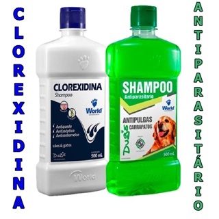 Shampoo De Clorexidina 500Ml e Shampoo Antipulgas e Carrapatos Para Cães 500mL World Veterinaria em Oferta na Shopee
