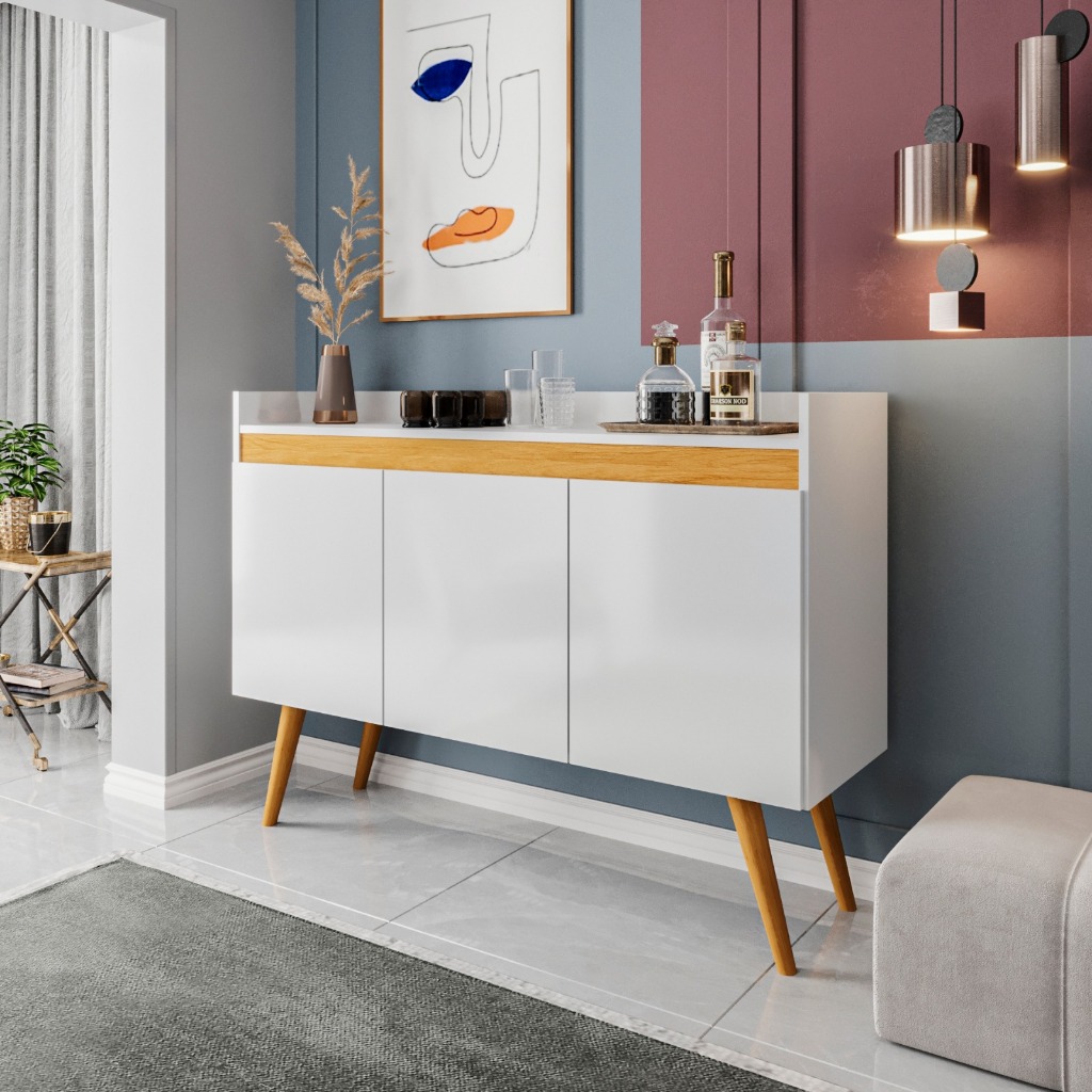 buffet aparador sala balcão com 3 portas para cozinha pés de madeira varias cores em Oferta na Shopee