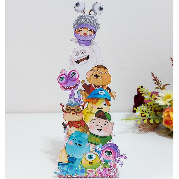 Caixa Pirâmide Monstros S.A Aquarela - Lembrancinha Personalizada Festa de Aniversário Infantil
