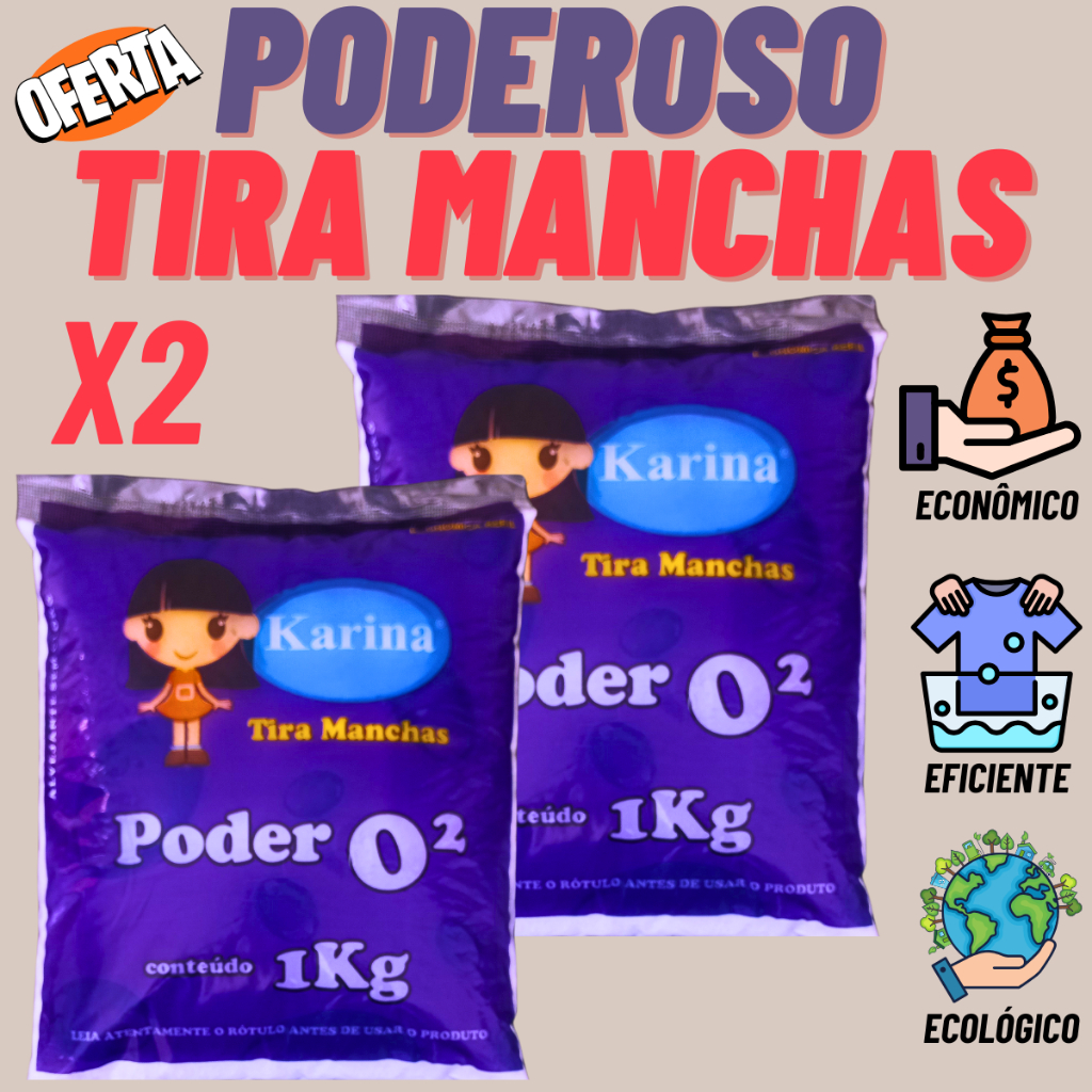 Percarbonato de Sódio 1Kg Tira Manchas Karina Poderoso Lava Roupas sem Danificar em Oferta na Shopee