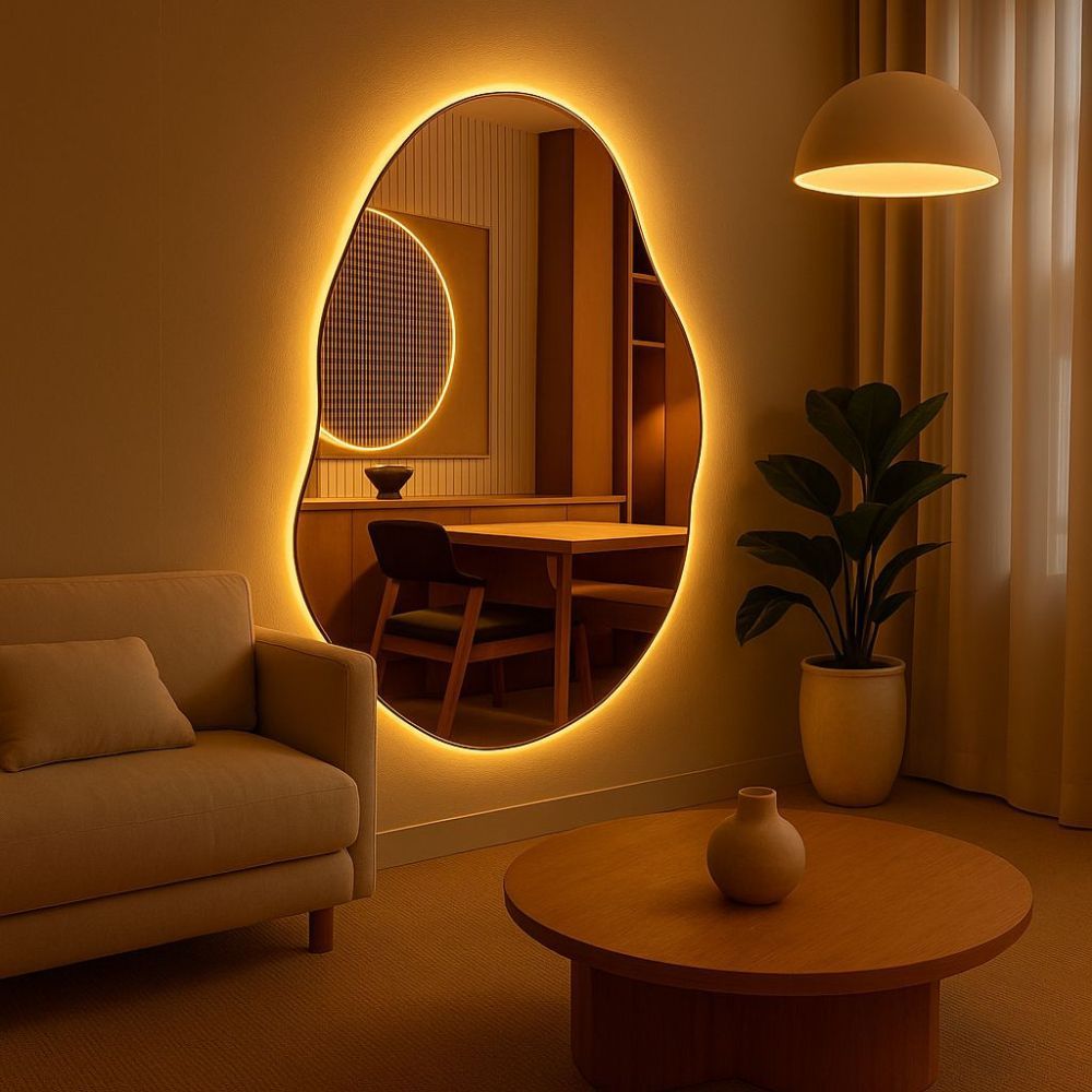 Espelho Grande Orgânico Decorativo Lapidado com Led para Sala Quarto Banheiro Cozinha em Oferta na Shopee