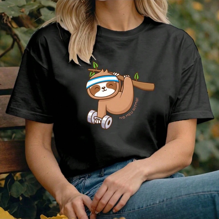 Blusa T-Shirt Feminina Premium Lisa Básica Preta Confortável Peso Academia Casual Preguiça Leve Confortável 100% Algodão