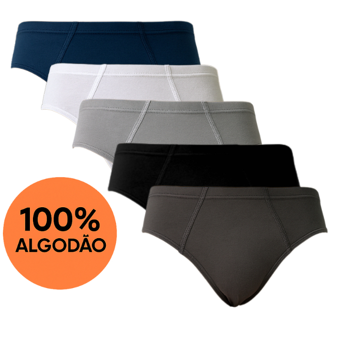 Kit 5 Cueca Algodão Masculina Básica Tradicional em diversas cores Super confortável em Oferta na Shopee